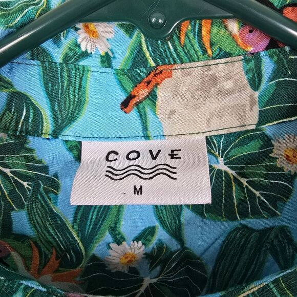 Cove Mens Short Sleeve Tropical Cockatoo Print Button Down Shirt Medium - Picture 4 of 6